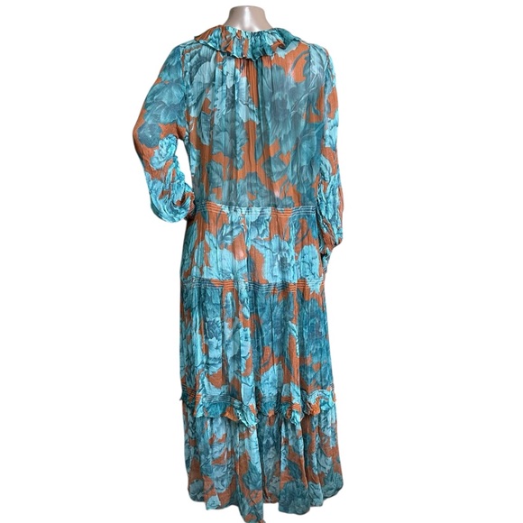 Anthropologie The Marais Printed Chiffon Maxi Dress Tiered Ruffle Ties Tassel MP - Picture 4 of 7